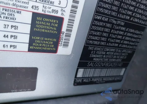 2016 Land Rover Range Rover 3.0L V6 Supercharged Hse z USA, uszkodzony, nr VIN SALGS2VF8GA255140